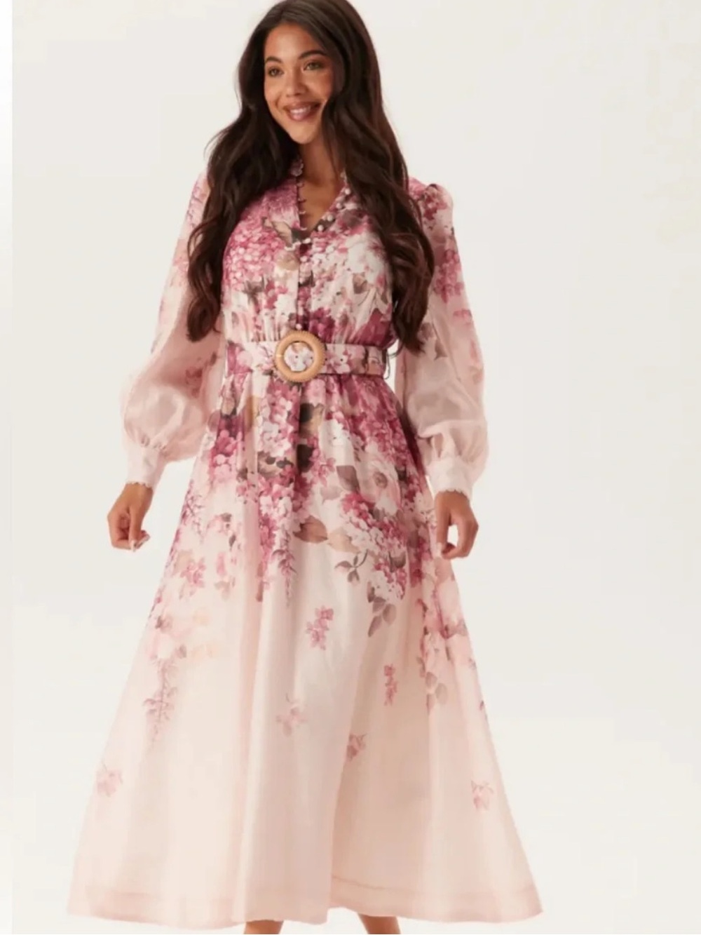Ever new Peyton Belted Long Sleeve Button Front Maxi Dress Cream Adela floral
